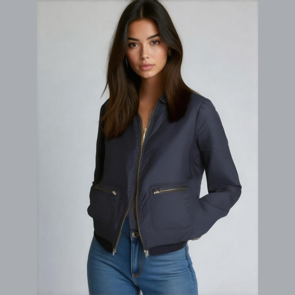 Geren Ford Navy Leather/Silk Bomber Jacket